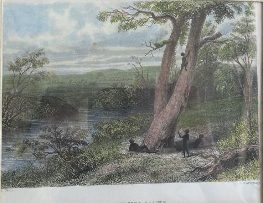 Framed hand coloured engraving 'The Gwalior Plains' C. 1874