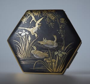 Japanese 'Zogan' hexagonal multi faceted box, birds +