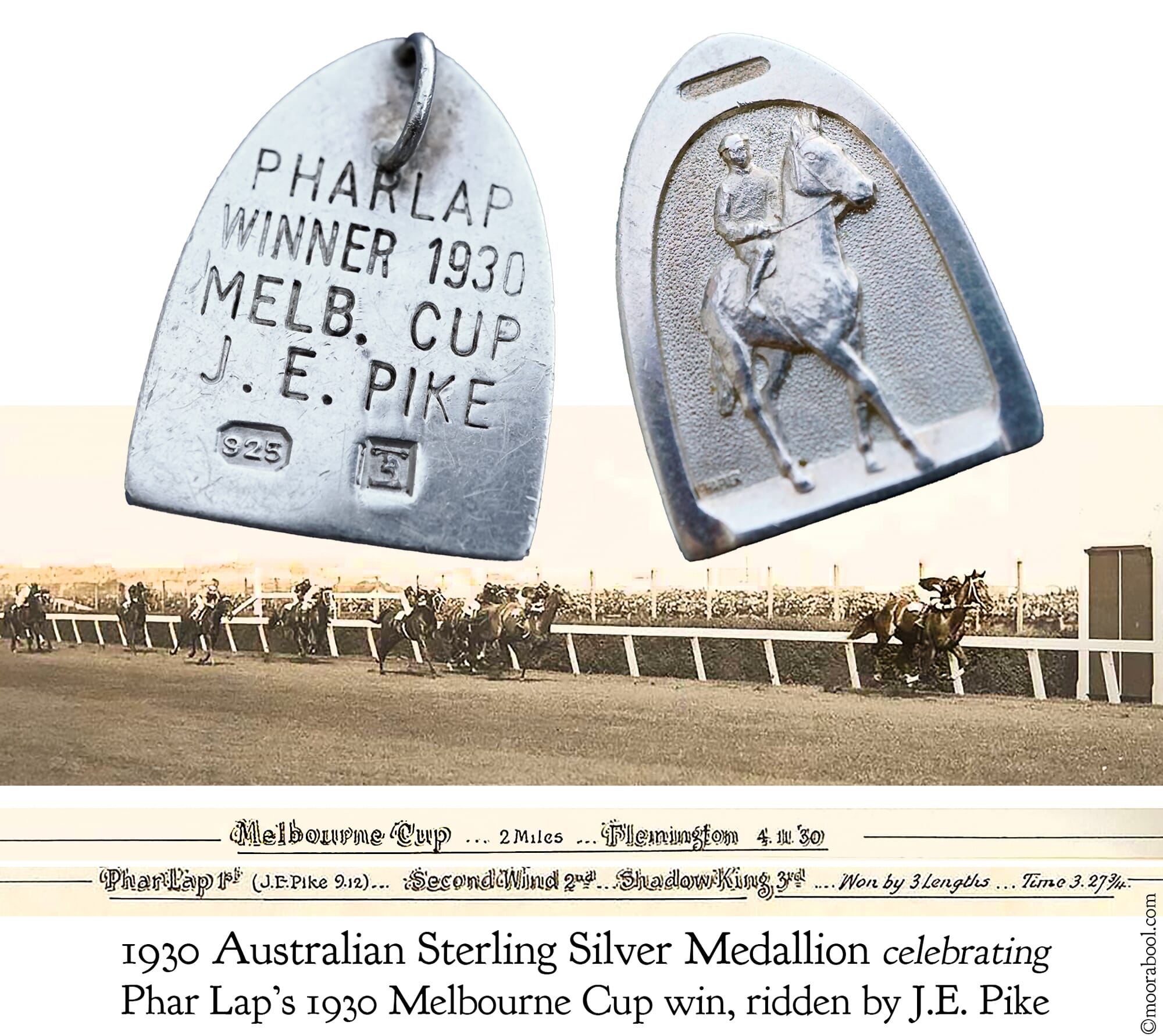Sterling medallion commemorating Phar Lap win, 1930 Melbourne Cup