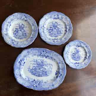 Group of Children’s plates, underglaze blue urn & children pattern, c. 1850