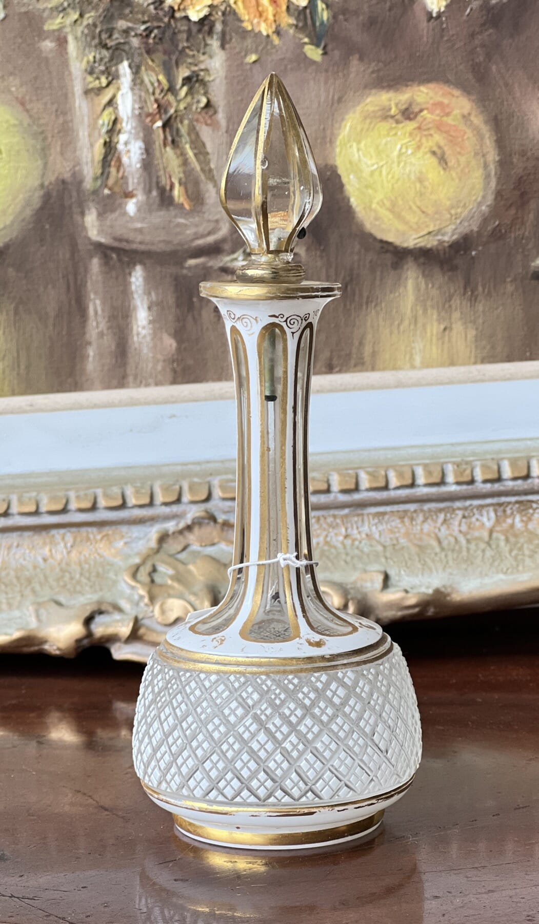 Victorian cased white and gilt cut perfume bottle, circa 1870