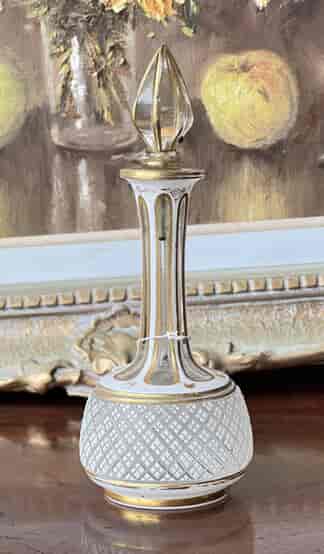 Victorian cased white and gilt cut perfume bottle, circa 1870