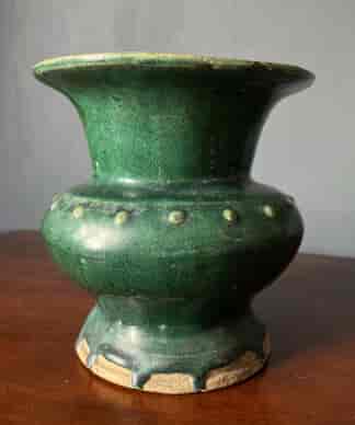 Chinese pottery vase, thick green glaze, Qing Dynasty