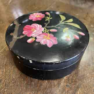Small Victorian lacquer box, handprinted with blossoms C.1890