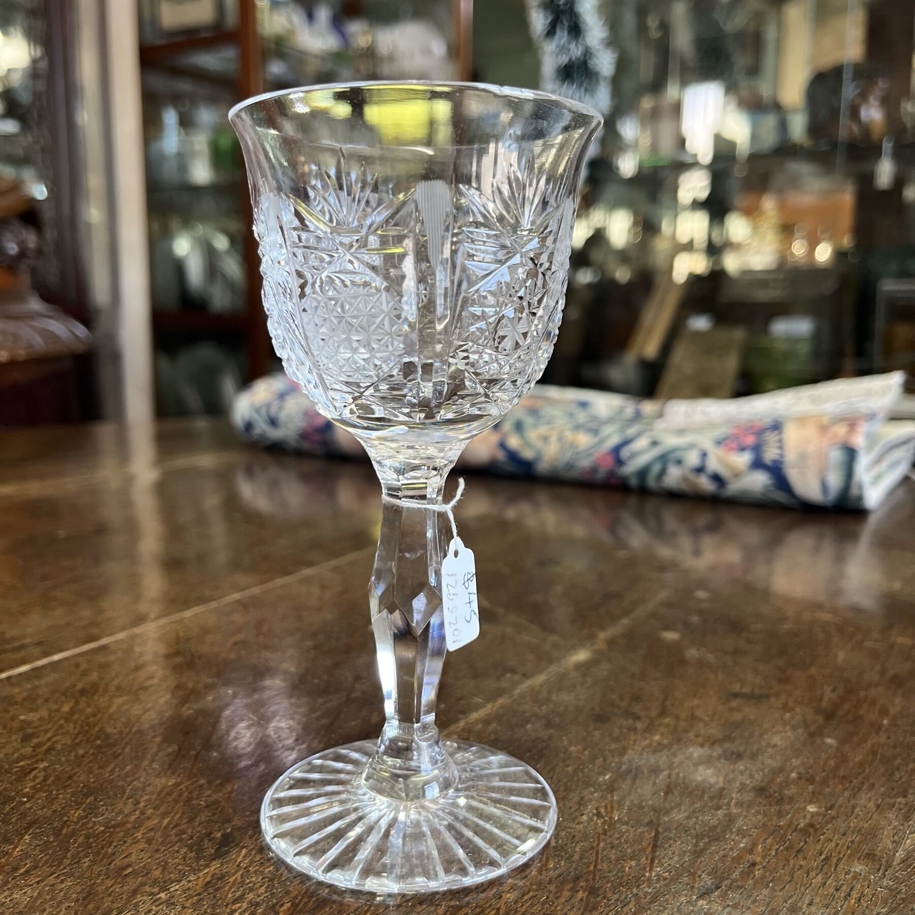 Quality cut 'pineapple' pattern Victorian wine glass, C.1900