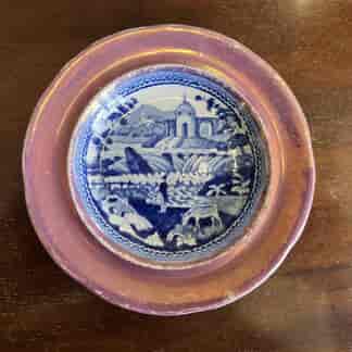 Pearlware lustre & blue printed Child’s Plate, Waterfall pattern, c. 1820