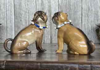 Pair of Meissen style porcelain pug dogs, German c. 1890