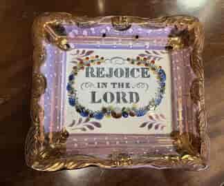 Sunderland Lustre religious plaque, 'Rejoice in the Lord' c. 1850