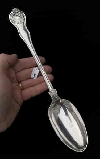 Large Sterling Silver stuffing spoon, Whale crest of O'Cahill, London 1846