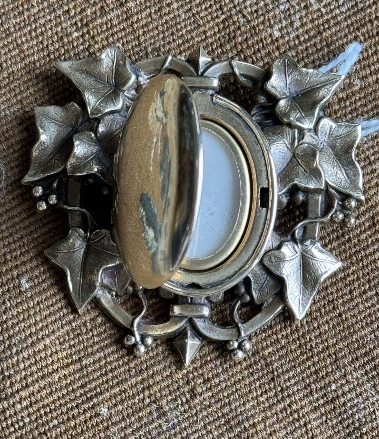 Victorian style gilt brass double locket brooch, ivy, 20th c.