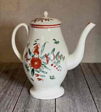 Creamware Coffeepot, Rhodes type flowers, c. 1770