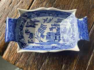 Small Rectangular Pearlware pickle dish, Willow Pattern, c. 1830