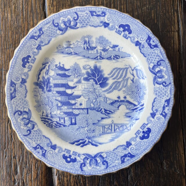 Grainger Worcester Blue + white plate Pagoda pattern plate