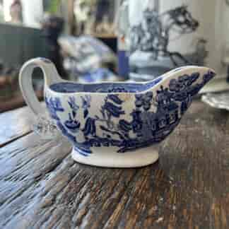 John Meir & Son pottery 'Willow Pattern' sauceboat, c. 1870