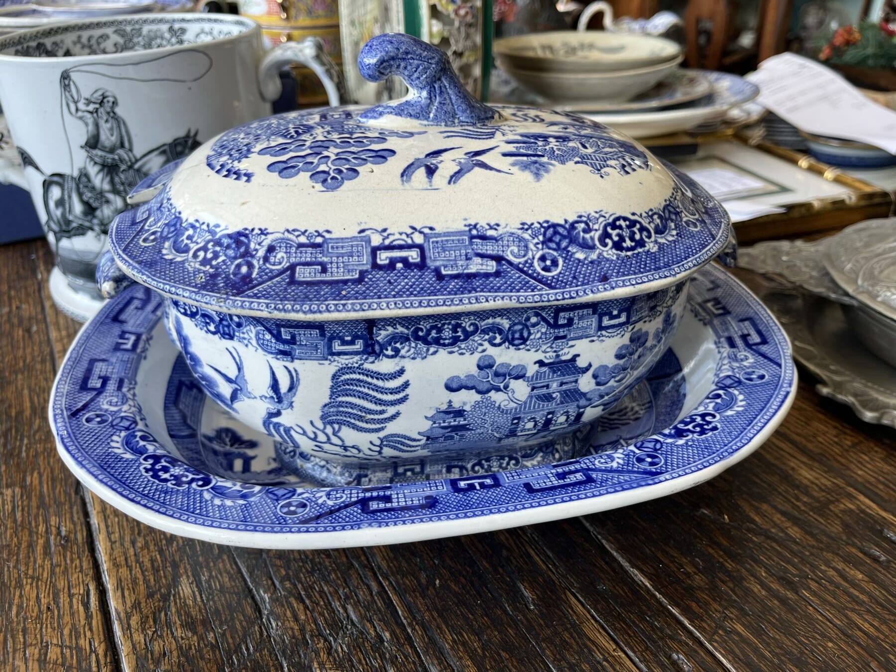 Staffordshire Pottery Willow Pattern Tureen Cover C 1850