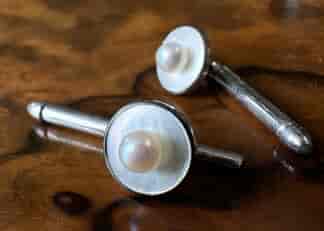 Pair of Edwardian silver, pearlshell & pearls collar studs, c. 1910