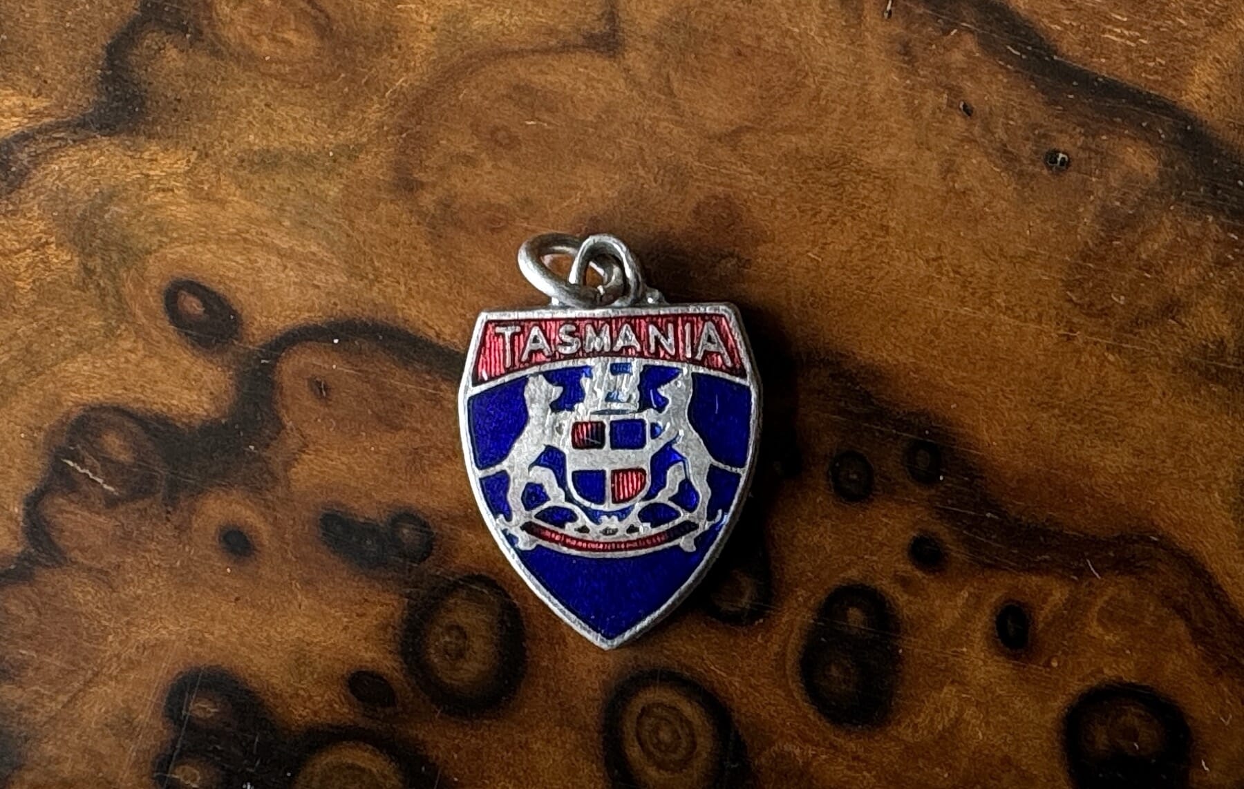Australian silver and enamel fob shield, Tasmania coat of arms, c.1900