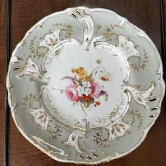 English porcelain plate, grey ground & flowers, pat. 760 c.1835