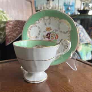 English green ground cup+saucer, Circa 1880