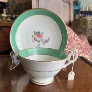 Daniel cup+saucer, green border central flowers, C. 1825
