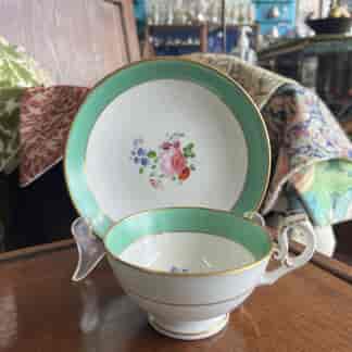 Daniel cup+saucer, green border central flowers, c.1825