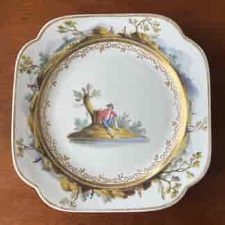 Spode square-shape plate, landscapes by Charles Muss, London, c.1810