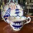 English pottery cup + saucer, Gaudy Welsh painted 'Chinoiserie' pattern & lustre, Boyle? c. 1835
