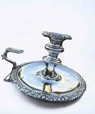 Old Sheffield Plate chamber candlestick with family crest, c. 1825