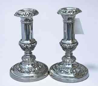 Pair of Old Sheffield Plate candlesticks, c.1820