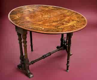 Victorian dropside burr Walnut table, fine turned legs, c. 1875