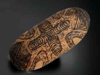 Australian Aboriginal Coolamon bowl, pokerwork cross design, NT  20th century