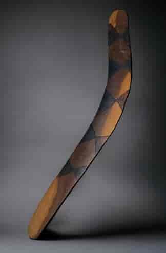 Large Australian Aboriginal boomerang with burnt decoration, mid-20th century