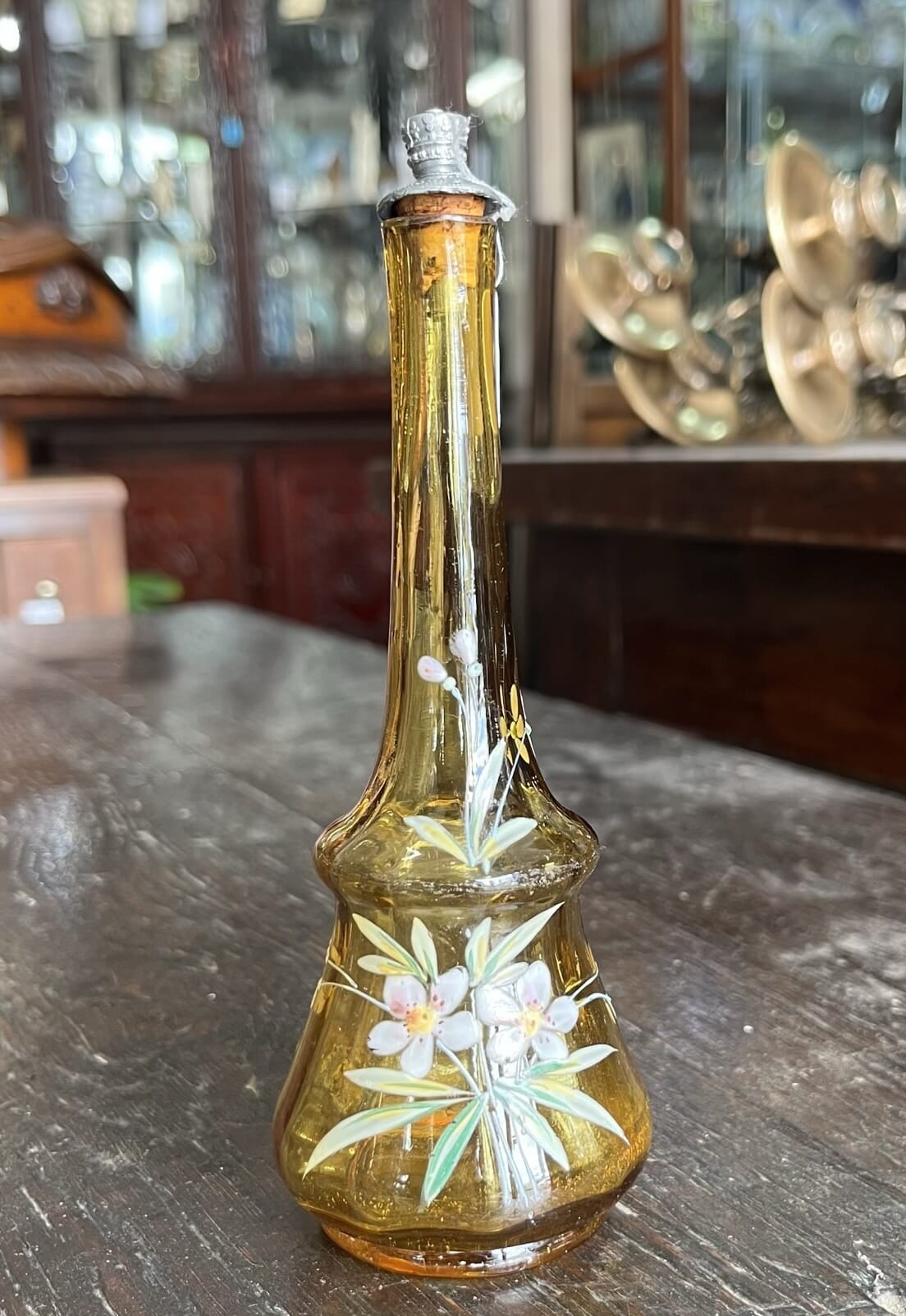 Amber glass perfume decanter with Suringar & Co stopper, c.1890