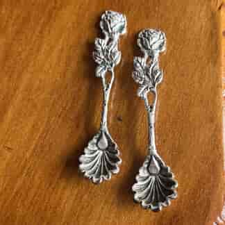 Pair of silver rose shaped salt spoons, 20th C