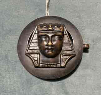 Egyptomania patinated brass belt buckle, Pharaoh's head, c. 1925