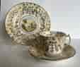 Bowers cup, saucer + plate, country scenes , Dated 1848