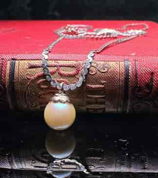 Sterling Silver Necklace with golden pearl drop, 20th c.
