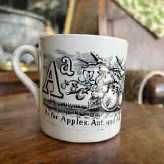 English pottery Children's mug, A for Apples, B for Balloon, c. 1860