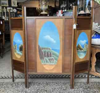 Australian fire screen, three oil paintings of Blue Mountains, c. 1905