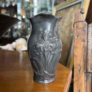 Art Nouveau Pewter vase, Irises, Continental c. 1905