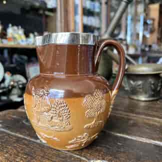 Doulton Lambeth stoneware jug, silver mount , C 1890