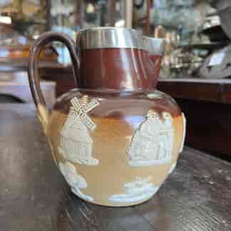 Doulton Lambeth stoneware jug, silver mount , C 1910