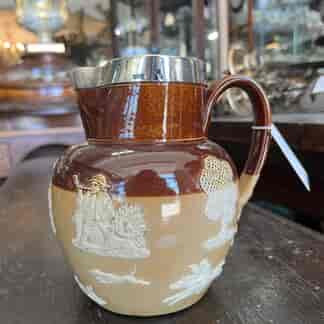 Doulton Lambeth stoneware jug, silver mount , C. 1900