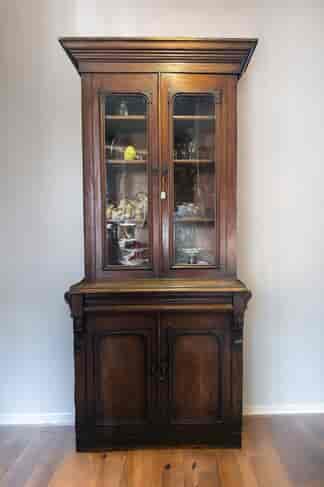 Cedar bookcase, unusual ‘side corbels’, original condition c. 1875