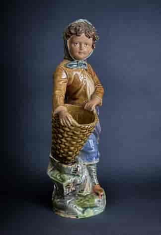 Majolica figure of a fisher-girl, by The Brothers Urbach, Czech c. 1885
