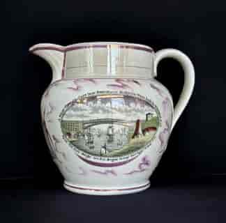 Large 'Iron Bridge' lustre jug, interesting Sailor's verse,  Sunderland c. 1820