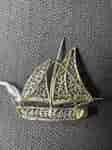 .800 Silver Filigree Brooch, sailboat, French c. 1910