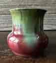 Remued pottery vase, green red & blue glaze, c. 1920