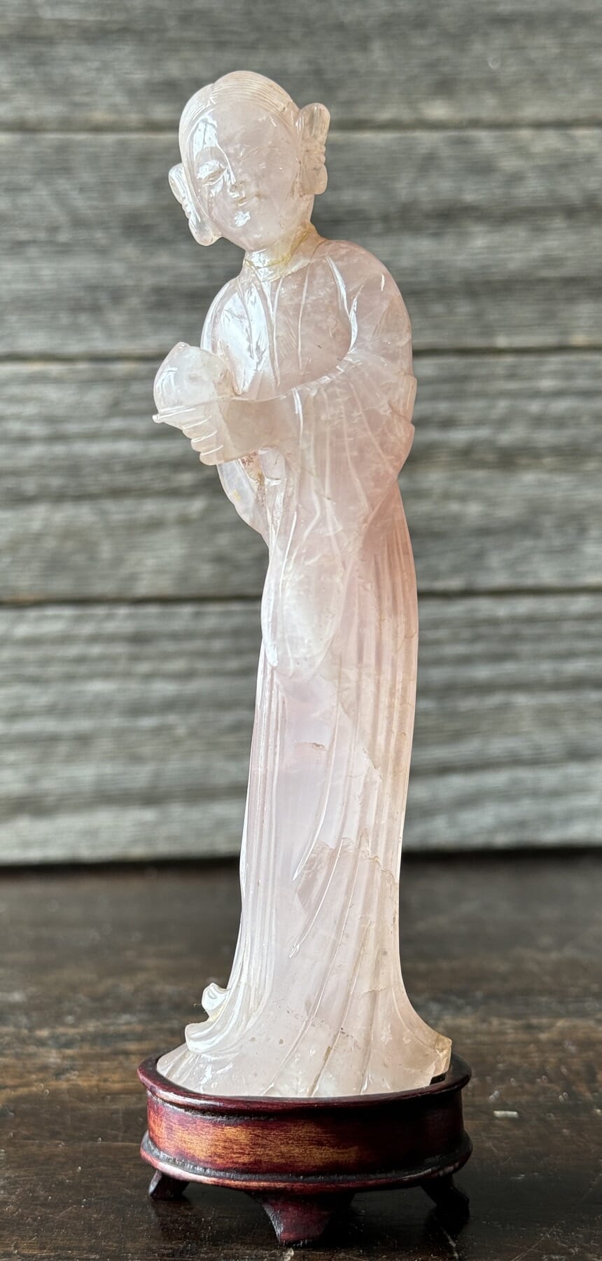 Chinese Rose Quartz carved female figure, Late Qing Dynasty