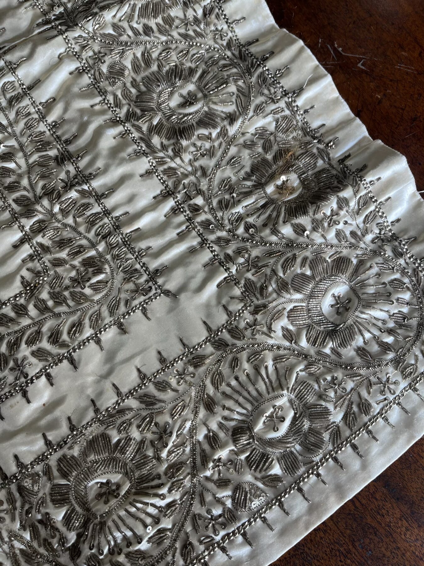 Indian White Silk and Silver Bullion textile, 19th-20th century